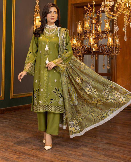 SHE EDGE Premium 3PC Embroidered Lawn Suit