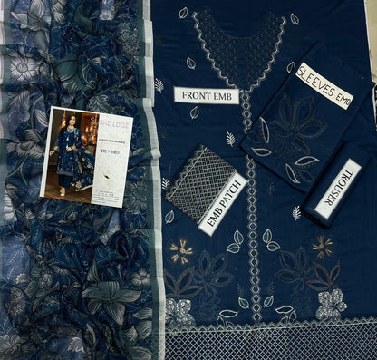 SHE EDGE Premium 3PC Embroidered Lawn Suit